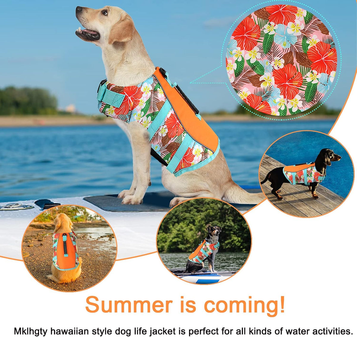 Dog Life Jacket, Reflective Adjustable Dog Life Vest with Rescue Handle for Swimming and Boating, Ripstop Pet Safety Life Preserver for Small, Medium and Large Dogs