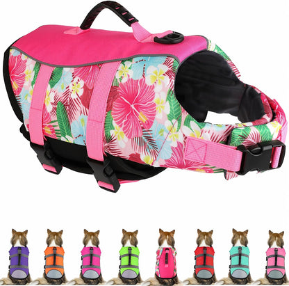 Dog Life Jacket, Reflective Adjustable Dog Life Vest with Rescue Handle for Swimming and Boating, Ripstop Pet Safety Life Preserver for Small, Medium and Large Dogs