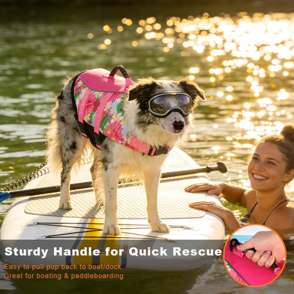 Dog Life Jacket, Reflective Adjustable Dog Life Vest with Rescue Handle for Swimming and Boating, Ripstop Pet Safety Life Preserver for Small, Medium and Large Dogs