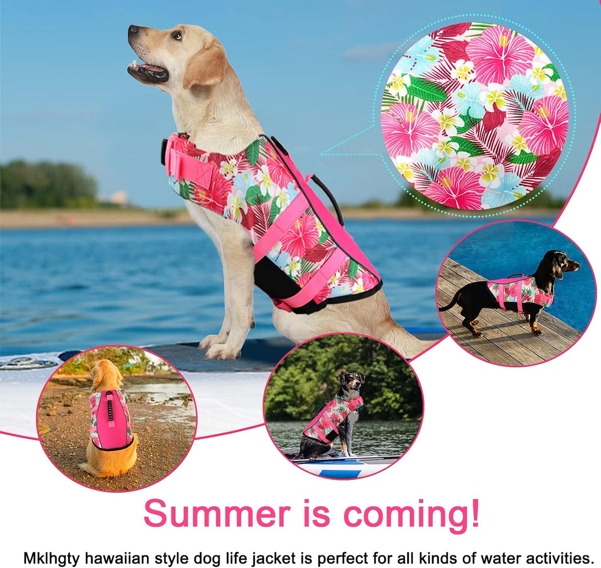 Dog Life Jacket, Reflective Adjustable Dog Life Vest with Rescue Handle for Swimming and Boating, Ripstop Pet Safety Life Preserver for Small, Medium and Large Dogs
