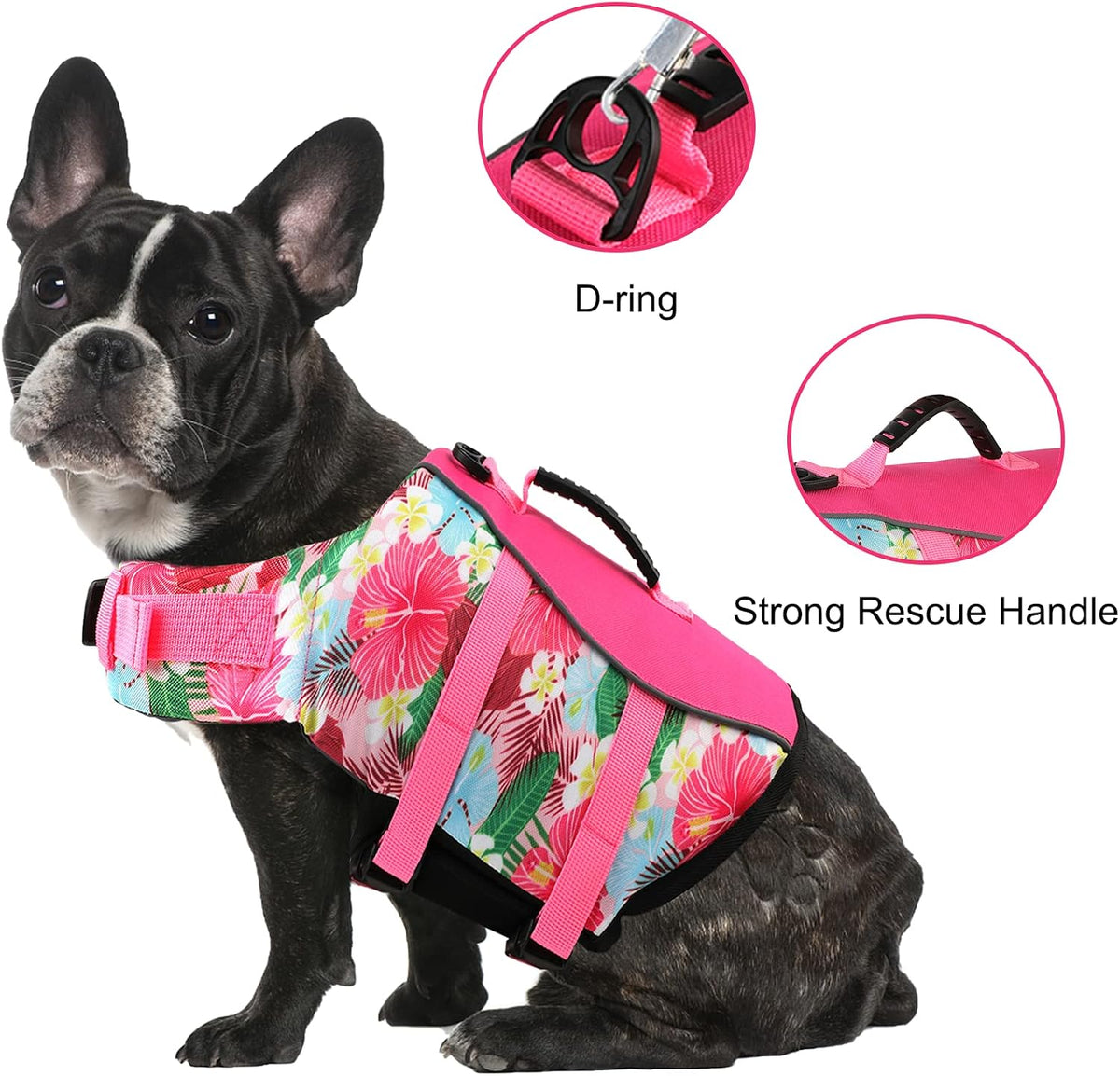 Dog Life Jacket, Reflective Adjustable Dog Life Vest with Rescue Handle for Swimming and Boating, Ripstop Pet Safety Life Preserver for Small, Medium and Large Dogs