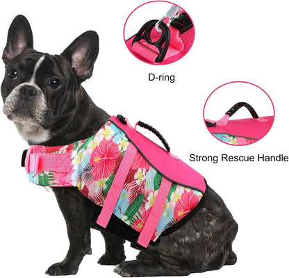 Dog Life Jacket, Reflective Adjustable Dog Life Vest with Rescue Handle for Swimming and Boating, Ripstop Pet Safety Life Preserver for Small, Medium and Large Dogs