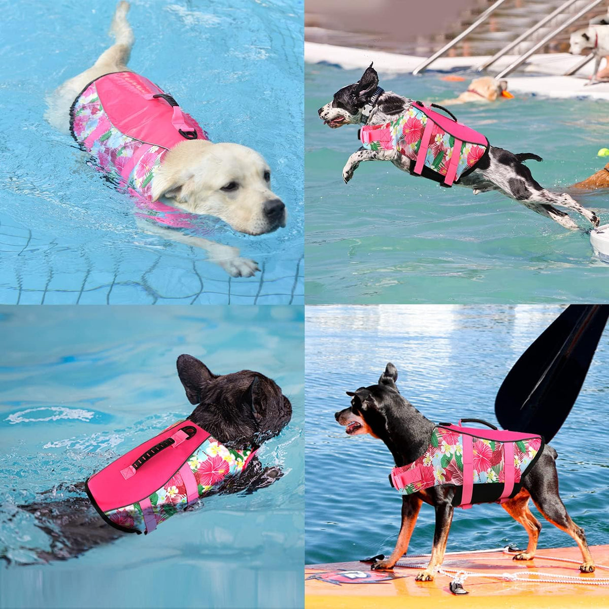 Dog Life Jacket, Reflective Adjustable Dog Life Vest with Rescue Handle for Swimming and Boating, Ripstop Pet Safety Life Preserver for Small, Medium and Large Dogs