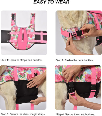 Dog Life Jacket, Reflective Adjustable Dog Life Vest with Rescue Handle for Swimming and Boating, Ripstop Pet Safety Life Preserver for Small, Medium and Large Dogs