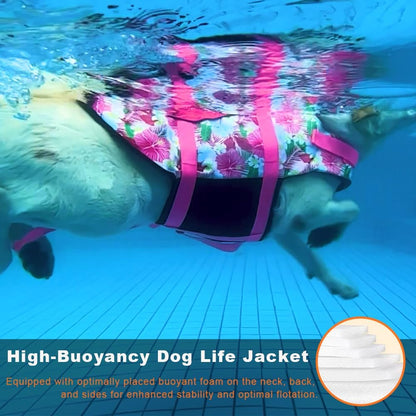 Dog Life Jacket, Reflective Adjustable Dog Life Vest with Rescue Handle for Swimming and Boating, Ripstop Pet Safety Life Preserver for Small, Medium and Large Dogs