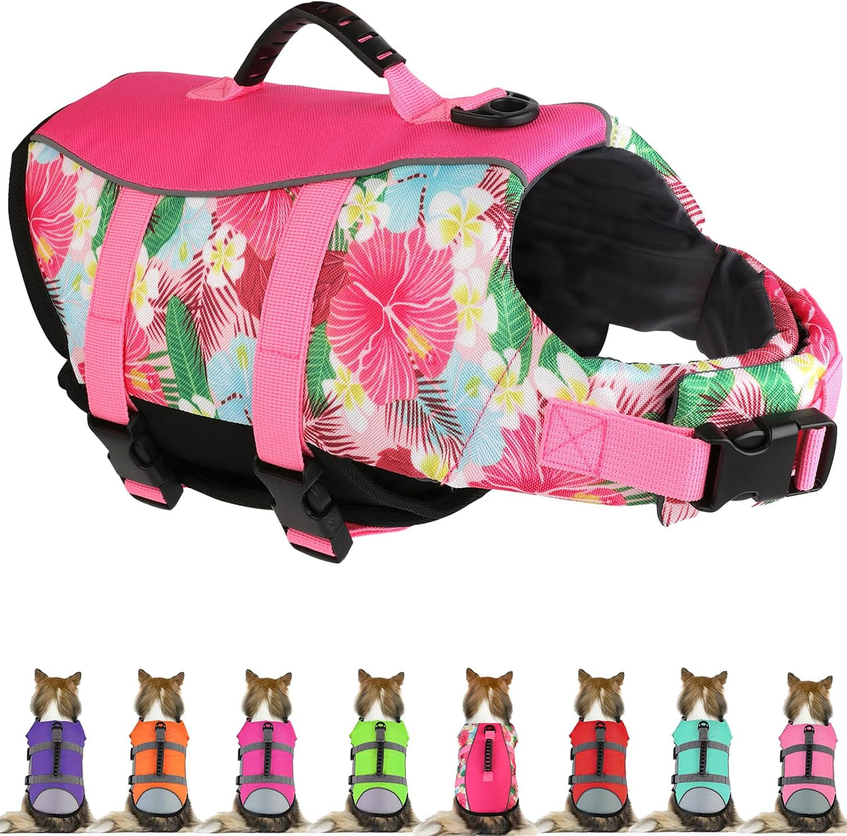 Dog Life Jacket, Reflective Adjustable Dog Life Vest with Rescue Handle for Swimming and Boating, Ripstop Pet Safety Life Preserver for Small, Medium and Large Dogs