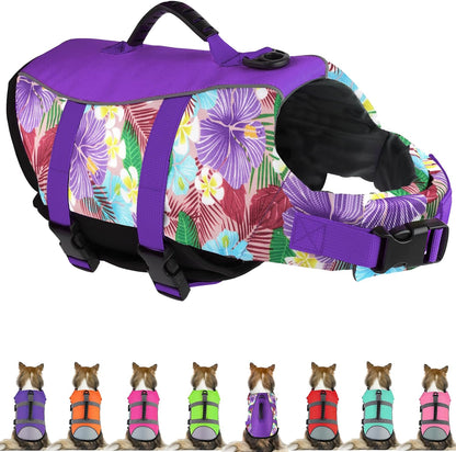 Dog Life Jacket, Reflective Adjustable Dog Life Vest with Rescue Handle for Swimming and Boating, Ripstop Pet Safety Life Preserver for Small, Medium and Large Dogs