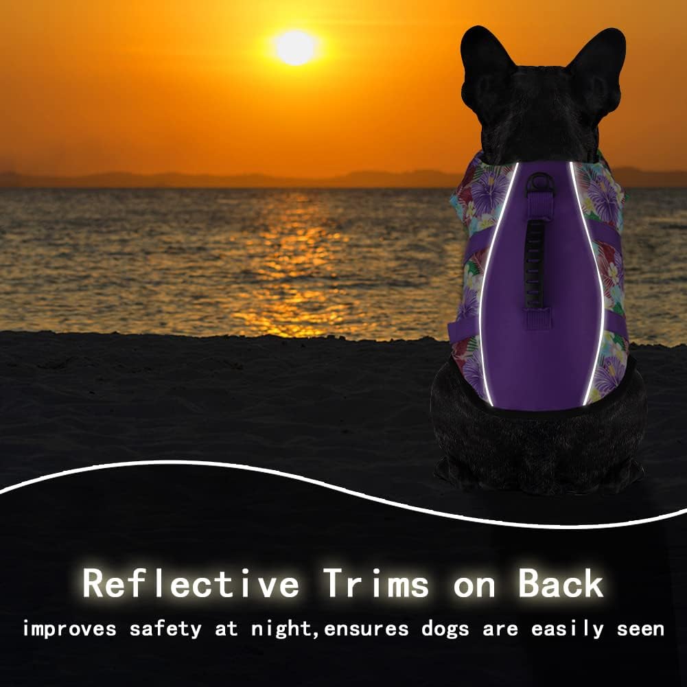 Dog Life Jacket, Reflective Adjustable Dog Life Vest with Rescue Handle for Swimming and Boating, Ripstop Pet Safety Life Preserver for Small, Medium and Large Dogs