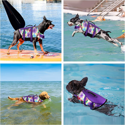 Dog Life Jacket, Reflective Adjustable Dog Life Vest with Rescue Handle for Swimming and Boating, Ripstop Pet Safety Life Preserver for Small, Medium and Large Dogs