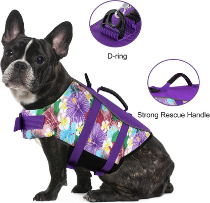 Dog Life Jacket, Reflective Adjustable Dog Life Vest with Rescue Handle for Swimming and Boating, Ripstop Pet Safety Life Preserver for Small, Medium and Large Dogs