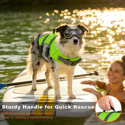 Dog Life Jacket, Reflective Adjustable Dog Life Vest with Rescue Handle for Swimming and Boating, Ripstop Pet Safety Life Preserver for Small, Medium and Large Dogs