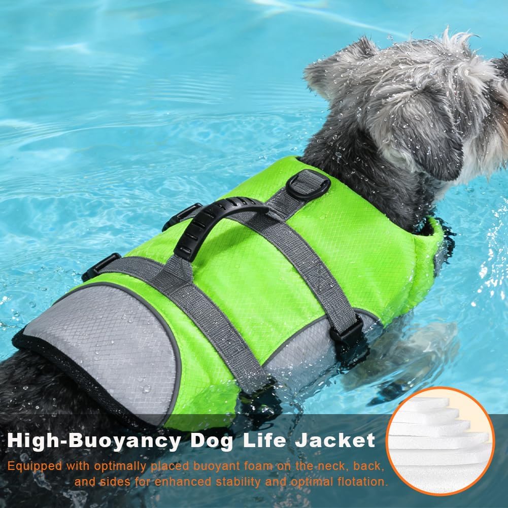 Dog Life Jacket, Reflective Adjustable Dog Life Vest with Rescue Handle for Swimming and Boating, Ripstop Pet Safety Life Preserver for Small, Medium and Large Dogs