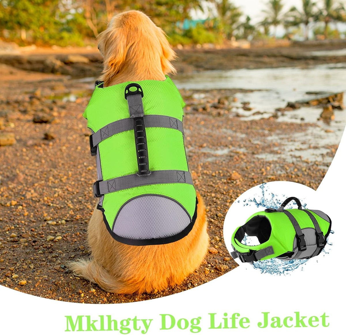 Dog Life Jacket, Reflective Adjustable Dog Life Vest with Rescue Handle for Swimming and Boating, Ripstop Pet Safety Life Preserver for Small, Medium and Large Dogs