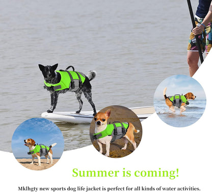 Dog Life Jacket, Reflective Adjustable Dog Life Vest with Rescue Handle for Swimming and Boating, Ripstop Pet Safety Life Preserver for Small, Medium and Large Dogs