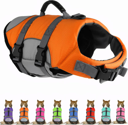 Dog Life Jacket, Reflective Adjustable Dog Life Vest with Rescue Handle for Swimming and Boating, Ripstop Pet Safety Life Preserver for Small, Medium and Large Dogs