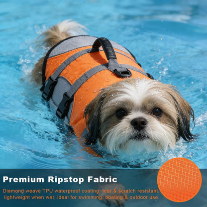 Dog Life Jacket, Reflective Adjustable Dog Life Vest with Rescue Handle for Swimming and Boating, Ripstop Pet Safety Life Preserver for Small, Medium and Large Dogs