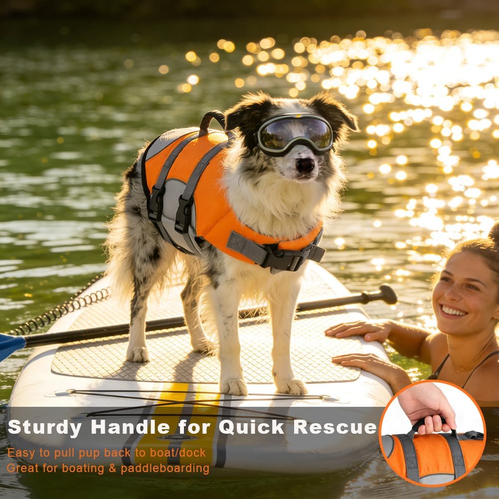 Dog Life Jacket, Reflective Adjustable Dog Life Vest with Rescue Handle for Swimming and Boating, Ripstop Pet Safety Life Preserver for Small, Medium and Large Dogs