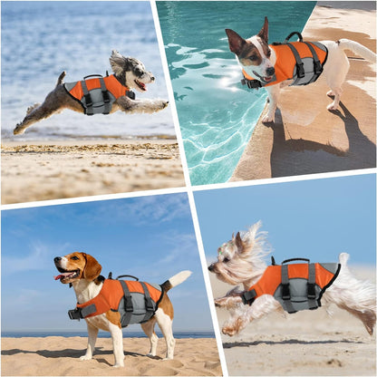 Dog Life Jacket, Reflective Adjustable Dog Life Vest with Rescue Handle for Swimming and Boating, Ripstop Pet Safety Life Preserver for Small, Medium and Large Dogs