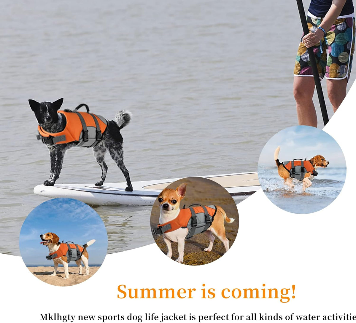 Dog Life Jacket, Reflective Adjustable Dog Life Vest with Rescue Handle for Swimming and Boating, Ripstop Pet Safety Life Preserver for Small, Medium and Large Dogs