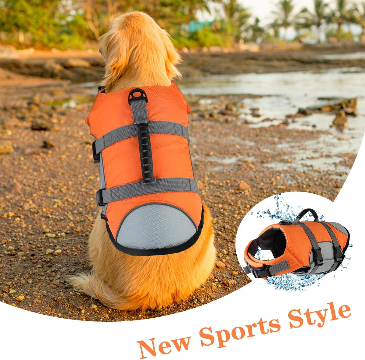 Dog Life Jacket, Reflective Adjustable Dog Life Vest with Rescue Handle for Swimming and Boating, Ripstop Pet Safety Life Preserver for Small, Medium and Large Dogs