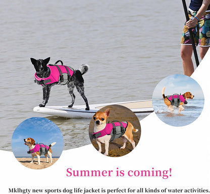 Dog Life Jacket, Reflective Adjustable Dog Life Vest with Rescue Handle for Swimming and Boating, Ripstop Pet Safety Life Preserver for Small, Medium and Large Dogs