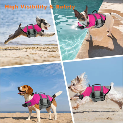 Dog Life Jacket, Reflective Adjustable Dog Life Vest with Rescue Handle for Swimming and Boating, Ripstop Pet Safety Life Preserver for Small, Medium and Large Dogs