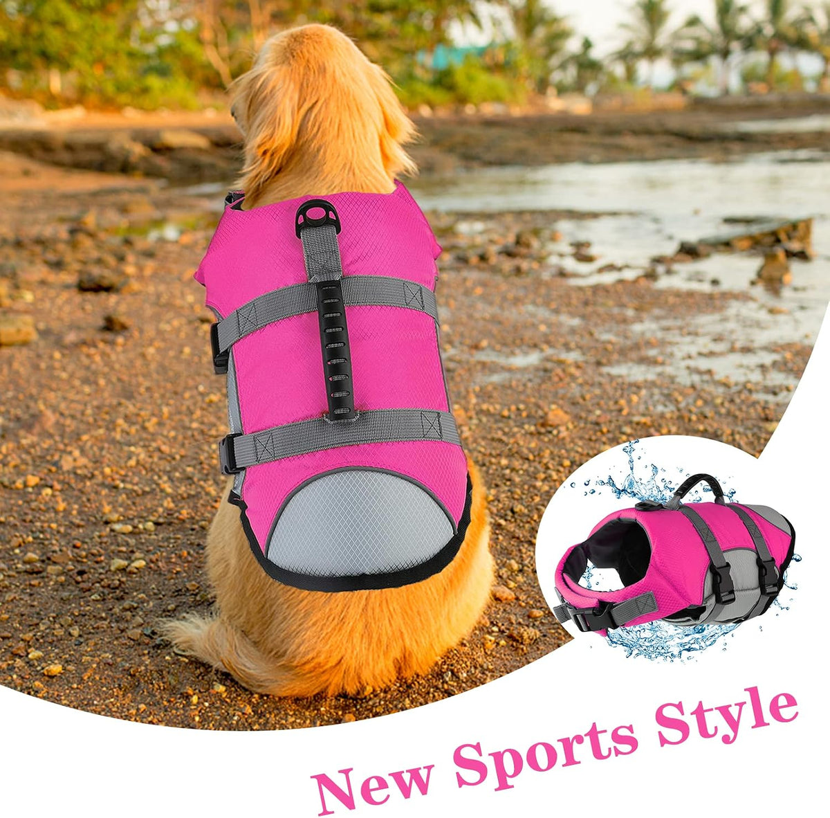 Dog Life Jacket, Reflective Adjustable Dog Life Vest with Rescue Handle for Swimming and Boating, Ripstop Pet Safety Life Preserver for Small, Medium and Large Dogs