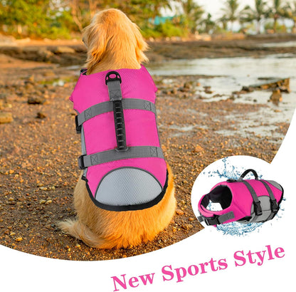Dog Life Jacket, Reflective Adjustable Dog Life Vest with Rescue Handle for Swimming and Boating, Ripstop Pet Safety Life Preserver for Small, Medium and Large Dogs