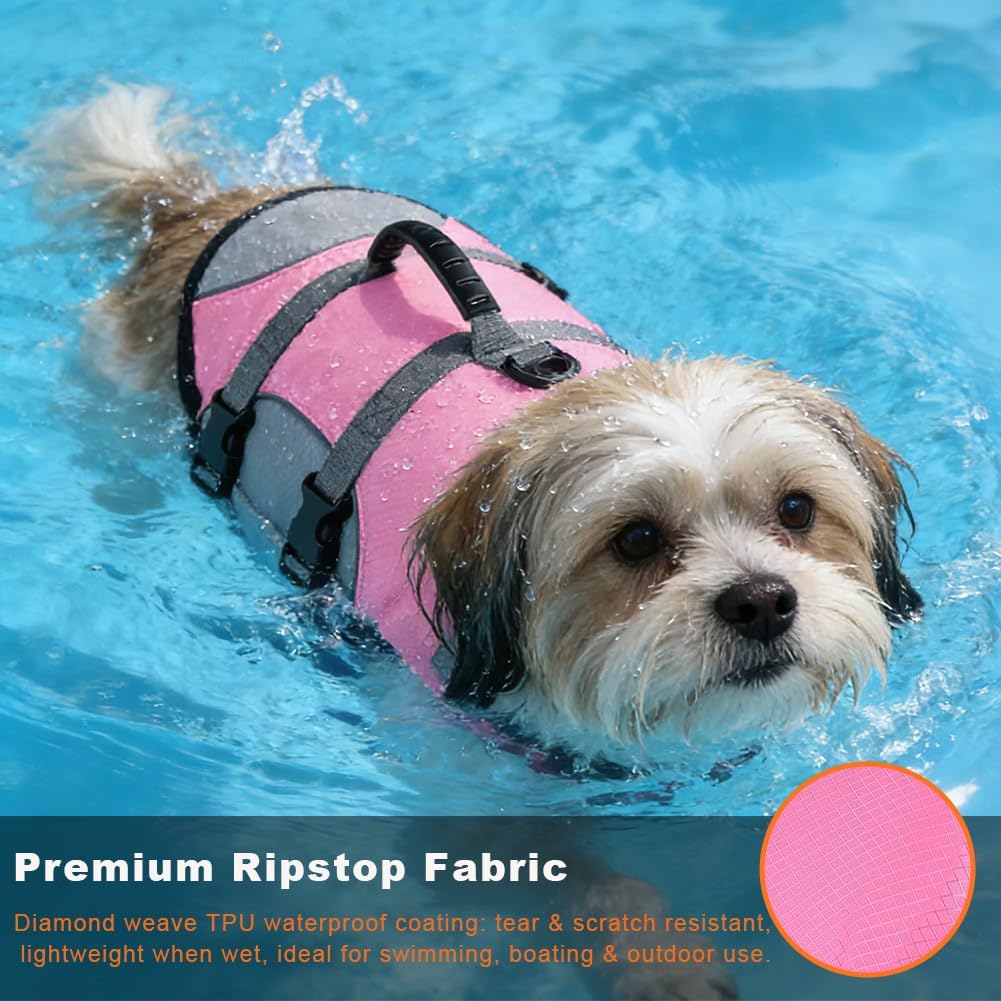 Dog Life Jacket, Reflective Adjustable Dog Life Vest with Rescue Handle for Swimming and Boating, Ripstop Pet Safety Life Preserver for Small, Medium and Large Dogs