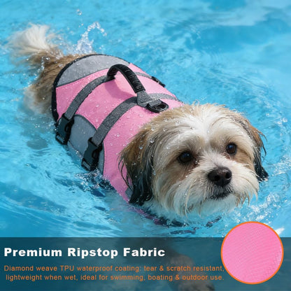 Dog Life Jacket, Reflective Adjustable Dog Life Vest with Rescue Handle for Swimming and Boating, Ripstop Pet Safety Life Preserver for Small, Medium and Large Dogs