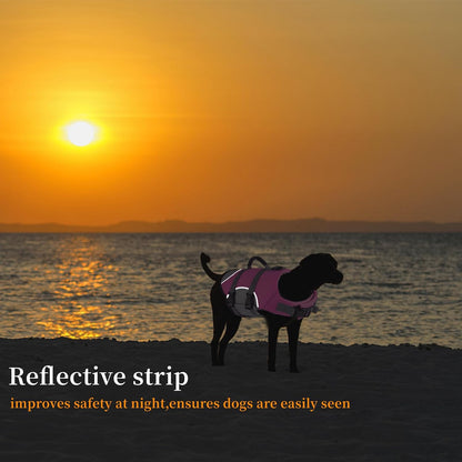 Dog Life Jacket, Reflective Adjustable Dog Life Vest with Rescue Handle for Swimming and Boating, Ripstop Pet Safety Life Preserver for Small, Medium and Large Dogs