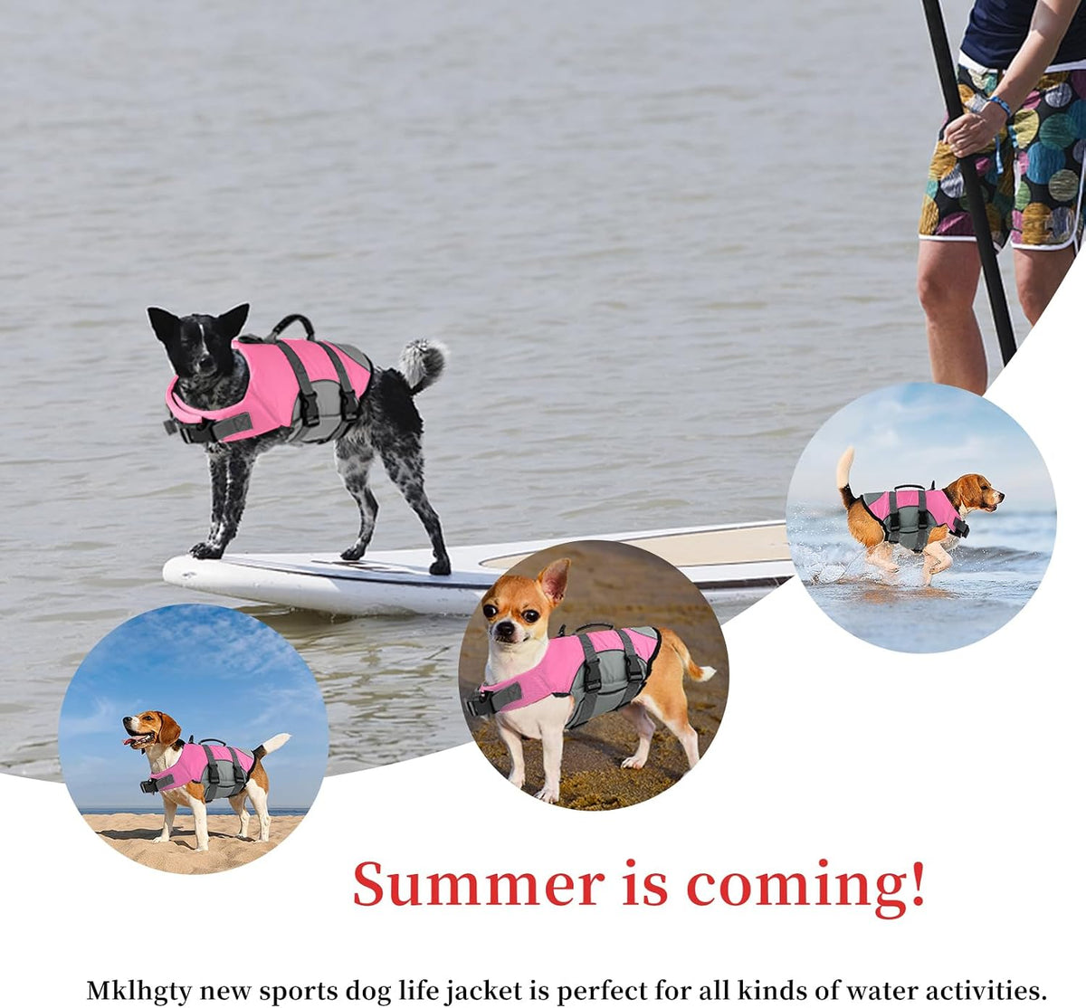 Dog Life Jacket, Reflective Adjustable Dog Life Vest with Rescue Handle for Swimming and Boating, Ripstop Pet Safety Life Preserver for Small, Medium and Large Dogs