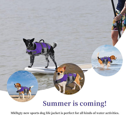 Dog Life Jacket, Reflective Adjustable Dog Life Vest with Rescue Handle for Swimming and Boating, Ripstop Pet Safety Life Preserver for Small, Medium and Large Dogs