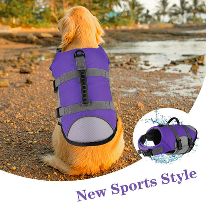 Dog Life Jacket, Reflective Adjustable Dog Life Vest with Rescue Handle for Swimming and Boating, Ripstop Pet Safety Life Preserver for Small, Medium and Large Dogs