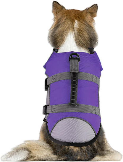 Dog Life Jacket, Reflective Adjustable Dog Life Vest with Rescue Handle for Swimming and Boating, Ripstop Pet Safety Life Preserver for Small, Medium and Large Dogs