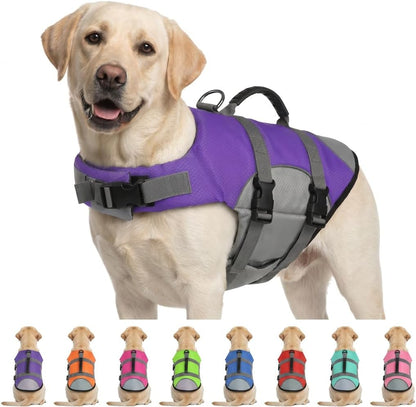 Dog Life Jacket, Reflective Adjustable Dog Life Vest with Rescue Handle for Swimming and Boating, Ripstop Pet Safety Life Preserver for Small, Medium and Large Dogs