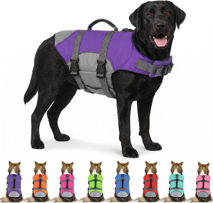 Dog Life Jacket, Reflective Adjustable Dog Life Vest with Rescue Handle for Swimming and Boating, Ripstop Pet Safety Life Preserver for Small, Medium and Large Dogs