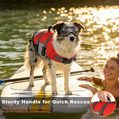Dog Life Jacket, Reflective Adjustable Dog Life Vest with Rescue Handle for Swimming and Boating, Ripstop Pet Safety Life Preserver for Small, Medium and Large Dogs