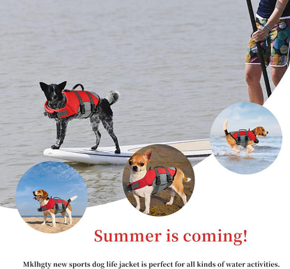 Dog Life Jacket, Reflective Adjustable Dog Life Vest with Rescue Handle for Swimming and Boating, Ripstop Pet Safety Life Preserver for Small, Medium and Large Dogs