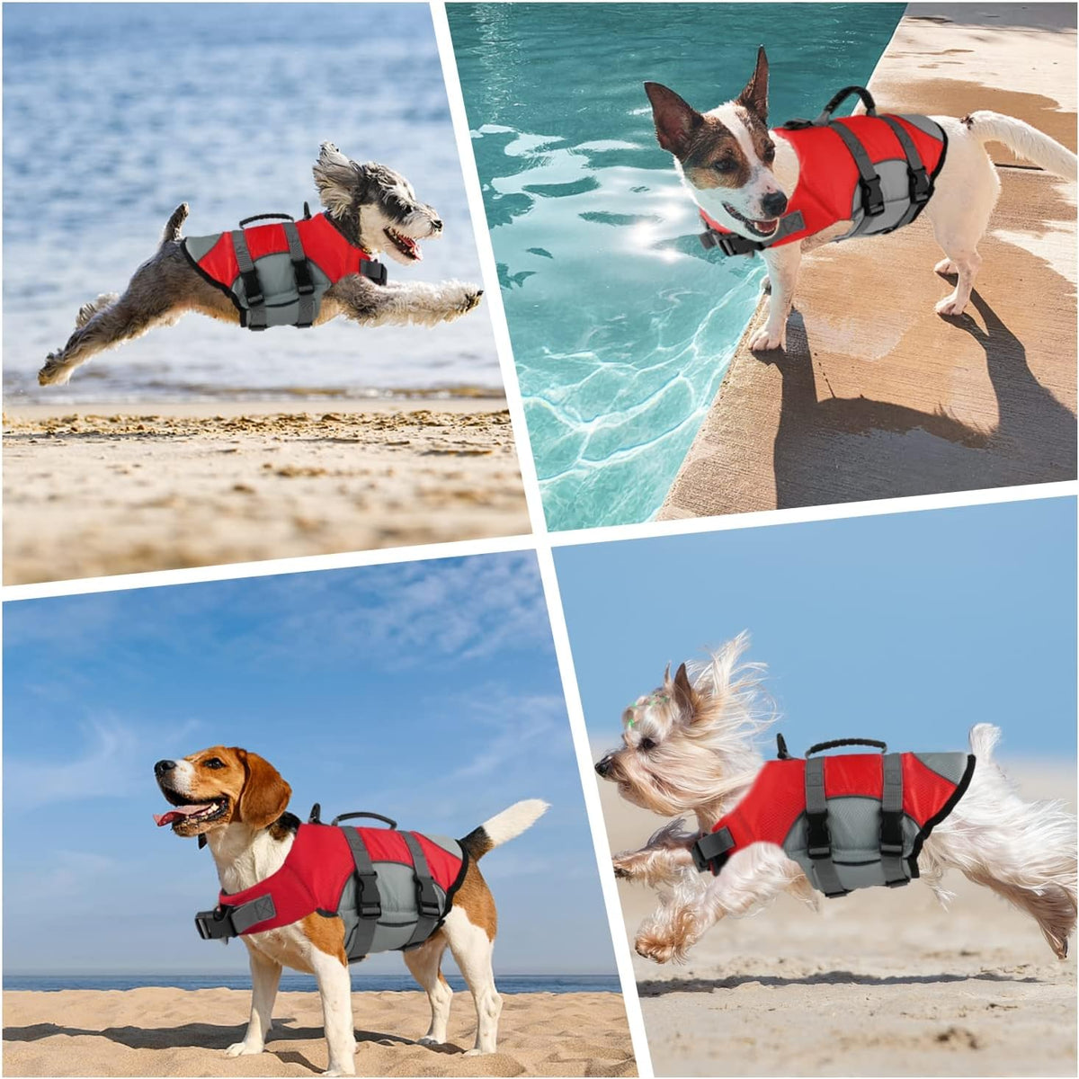 Dog Life Jacket, Reflective Adjustable Dog Life Vest with Rescue Handle for Swimming and Boating, Ripstop Pet Safety Life Preserver for Small, Medium and Large Dogs