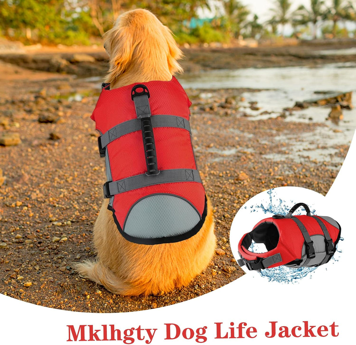 Dog Life Jacket, Reflective Adjustable Dog Life Vest with Rescue Handle for Swimming and Boating, Ripstop Pet Safety Life Preserver for Small, Medium and Large Dogs