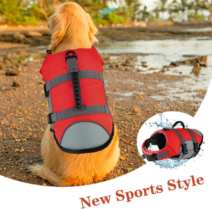 Dog Life Jacket, Reflective Adjustable Dog Life Vest with Rescue Handle for Swimming and Boating, Ripstop Pet Safety Life Preserver for Small, Medium and Large Dogs