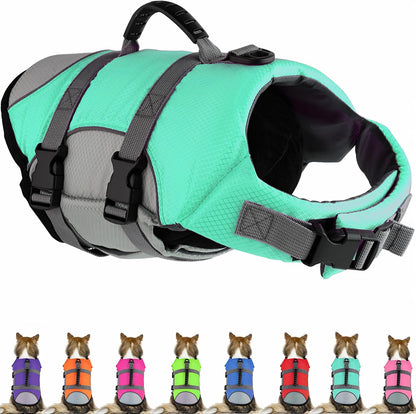 Dog Life Jacket, Reflective Adjustable Dog Life Vest with Rescue Handle for Swimming and Boating, Ripstop Pet Safety Life Preserver for Small, Medium and Large Dogs