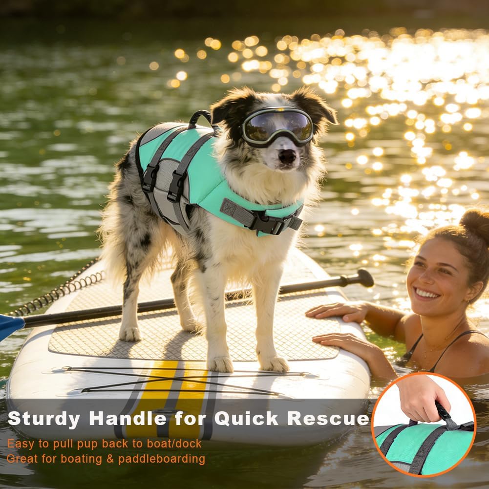 Dog Life Jacket, Reflective Adjustable Dog Life Vest with Rescue Handle for Swimming and Boating, Ripstop Pet Safety Life Preserver for Small, Medium and Large Dogs