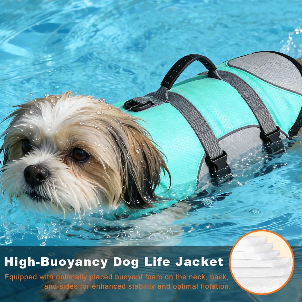 Dog Life Jacket, Reflective Adjustable Dog Life Vest with Rescue Handle for Swimming and Boating, Ripstop Pet Safety Life Preserver for Small, Medium and Large Dogs