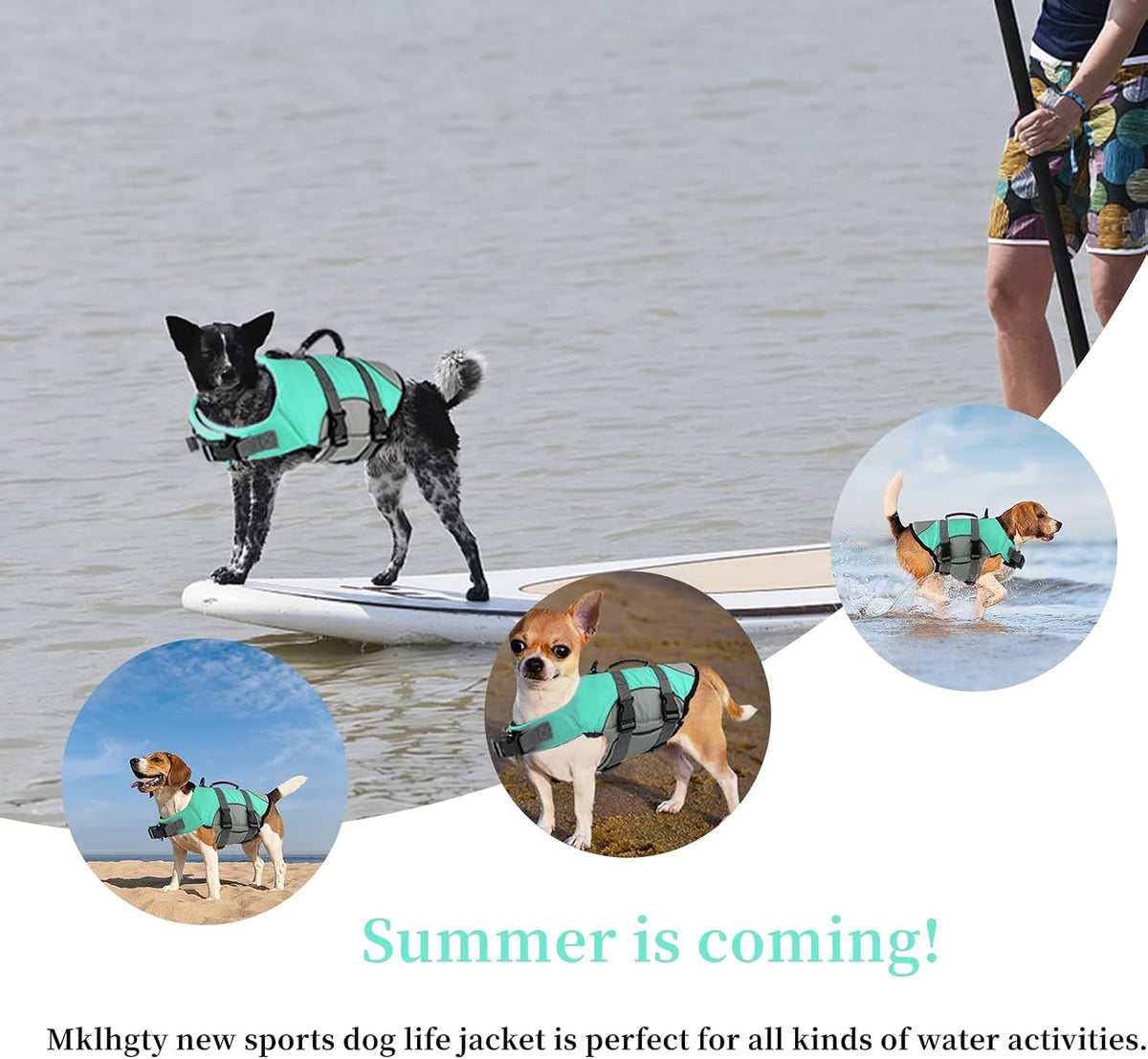 Dog Life Jacket, Reflective Adjustable Dog Life Vest with Rescue Handle for Swimming and Boating, Ripstop Pet Safety Life Preserver for Small, Medium and Large Dogs