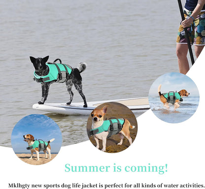 Dog Life Jacket, Reflective Adjustable Dog Life Vest with Rescue Handle for Swimming and Boating, Ripstop Pet Safety Life Preserver for Small, Medium and Large Dogs