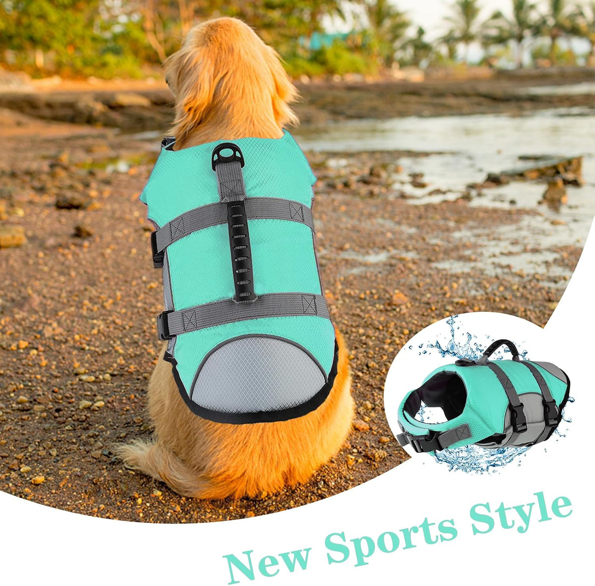 Dog Life Jacket, Reflective Adjustable Dog Life Vest with Rescue Handle for Swimming and Boating, Ripstop Pet Safety Life Preserver for Small, Medium and Large Dogs