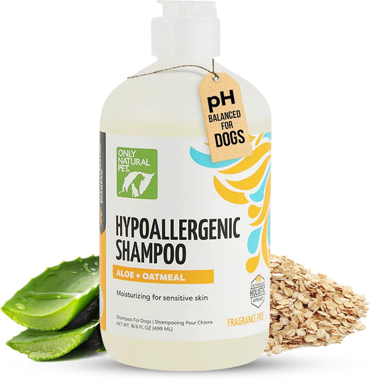 Hypoallergenic Shampoo with Aloe & Oatmeal for Dogs - Moisturizing Dog Shampoo and Ultra-Nourishing Care for Dry, Itchy, and Sensitive Skin - 16.9 oz