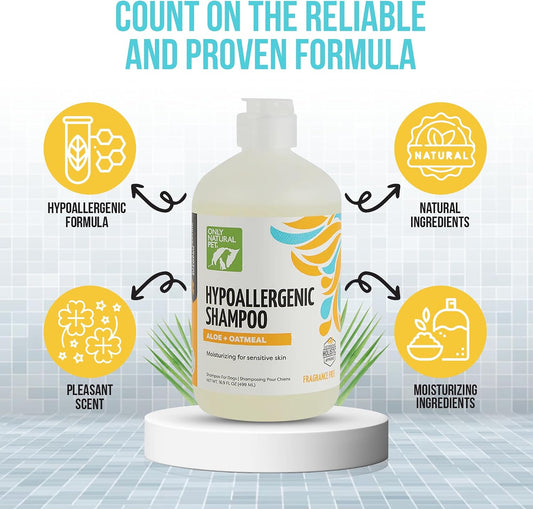 Hypoallergenic Shampoo with Aloe & Oatmeal for Dogs - Moisturizing Dog Shampoo and Ultra-Nourishing Care for Dry, Itchy, and Sensitive Skin - 16.9 oz